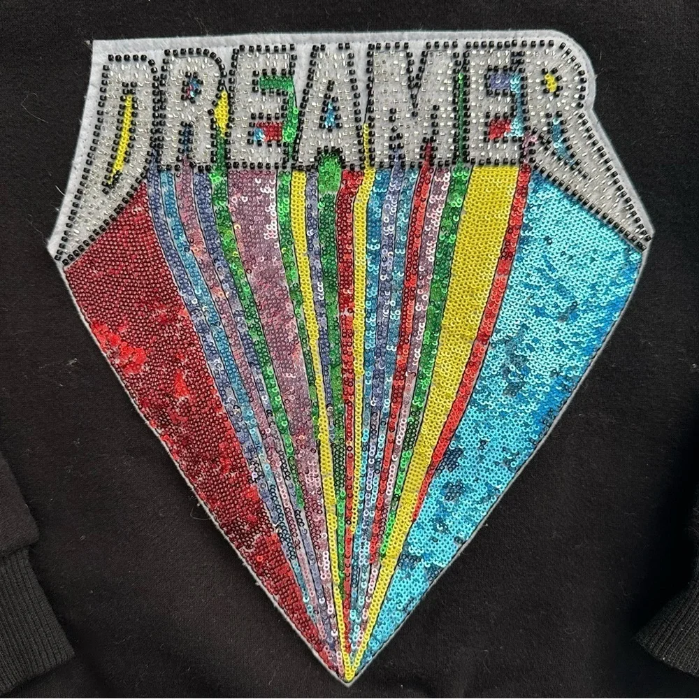 Lola + the Boys Beaded & Sequins “Dreamer” Patch Sweatshirt Girls 4 black flashy